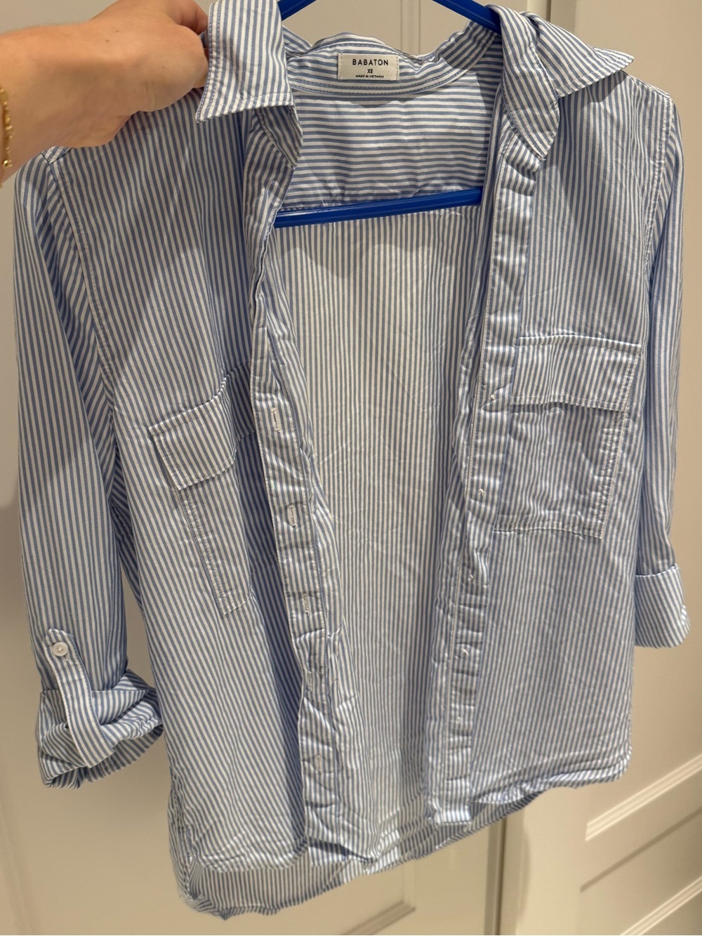 Aritzia Babaton Light Blue & White Striped Button-Down Shirt